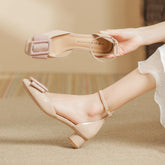 Damenrock mit quadratischer Schnalle und niedrigem Schnitt, koreanische runde Absätze